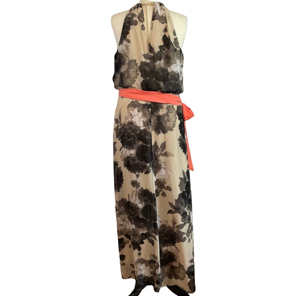 Eliza J Floral Dress 12 High Low Halter Lined Belted